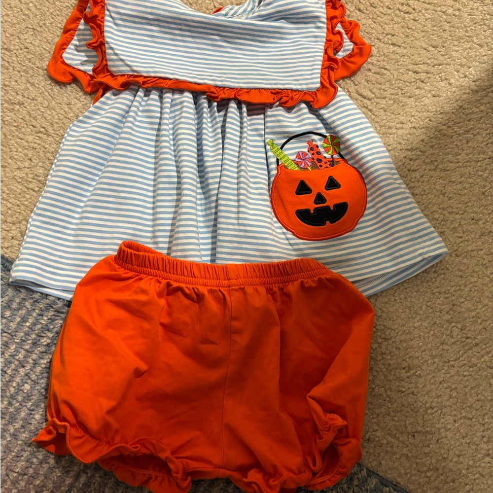 Festive Halloween Pumpkin Top and Shorts Set